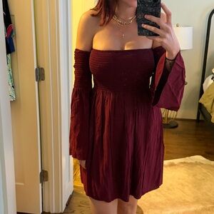 Off the shoulder garnet dress with sleeves attached size S